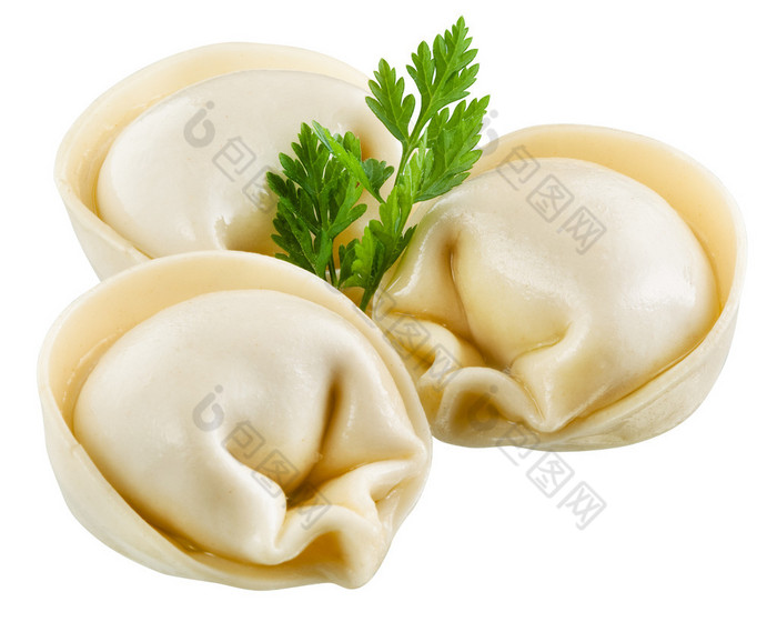 饺子、 pelmeni、 孤立在白色的馄饨。剪切路径