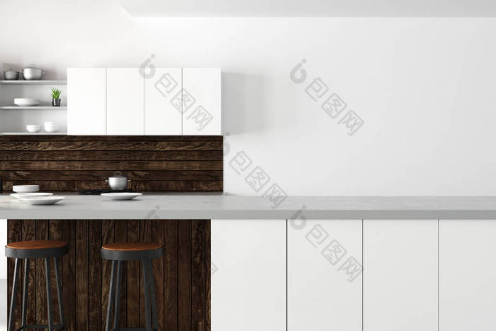 当代白色厨房内部与拷贝空间家具柜台用具和图片-包图网企业站