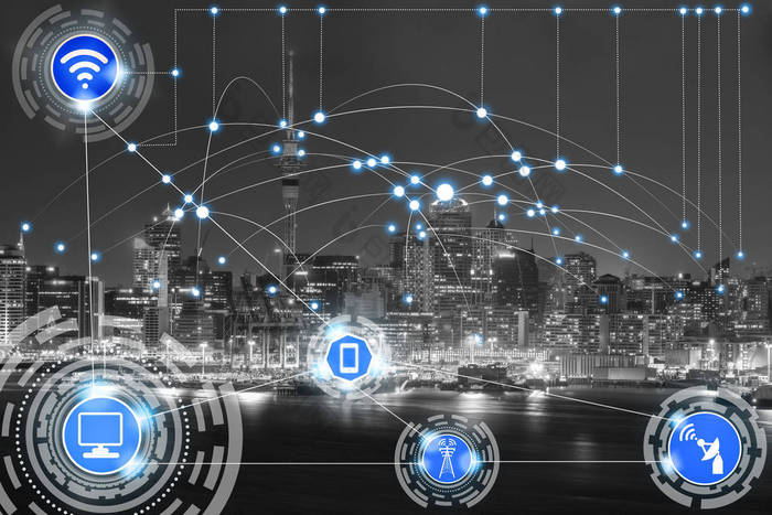 智能城市无线通信网络, 具有图形显示物联网和信息通信技术 (Ict) 在背景下对现代城市建筑的概念.