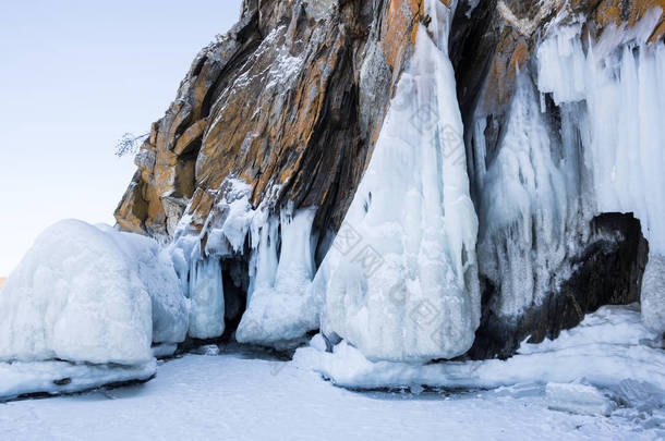 贝加尔湖的冰, 最深和最大的淡水湖泊的数量在世界上, 位于南西伯利亚, 俄罗斯