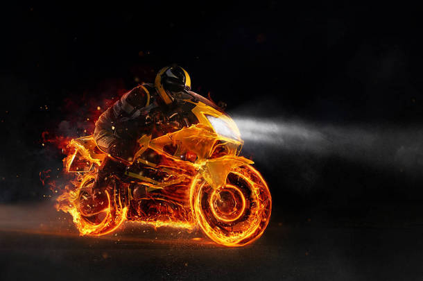 <strong>超级</strong>体育火 motorbiker 在黑暗中.