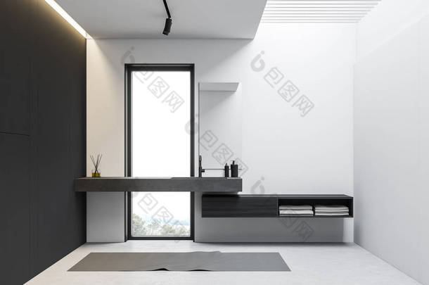 White and gray loft bathroom interior with sink