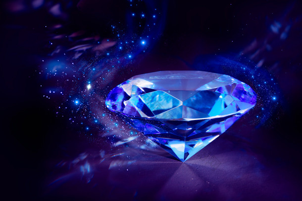 黑色背景上的闪亮<strong>蓝色</strong>钻石