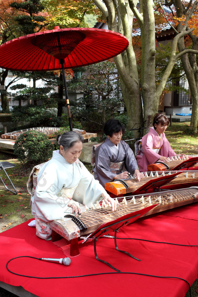 日本妇女发挥传统仪器