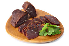 Basturma，干牛肉肉，切成薄片的鱼片.