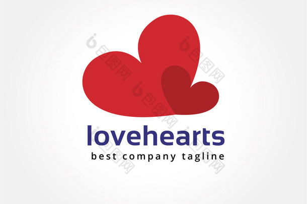 Abstract two hearts <strong>logo</strong> icon concept. Logotype template for branding and corporate design