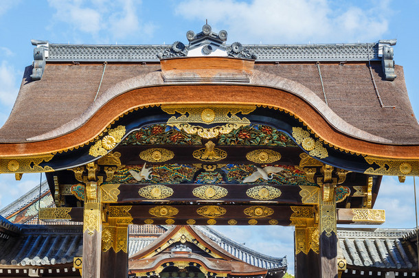 Detail on the Gate of Nijo Castle in Kyoto, Japan