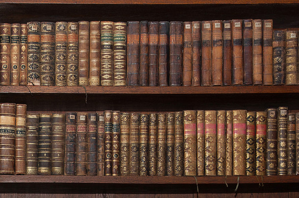 旧书放在一个木制的图书馆
