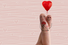 艺术概念的手指。情侣拥抱和给花束。股票的图像