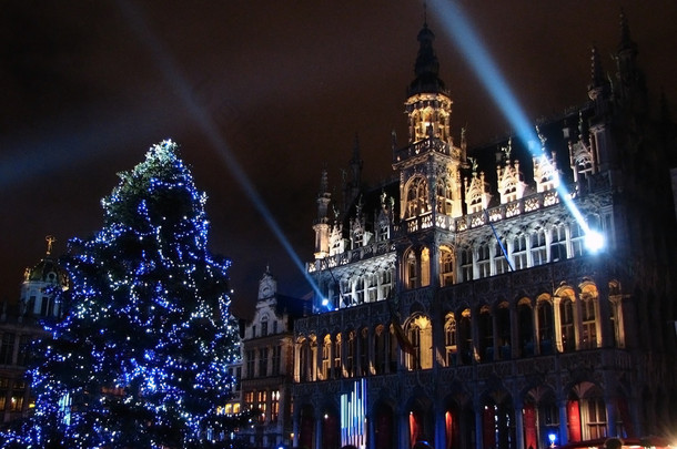 <strong>圣诞</strong>树和灯表明在布鲁塞尔大广场