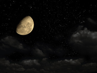 夜晚的天空与星星和月亮.图片