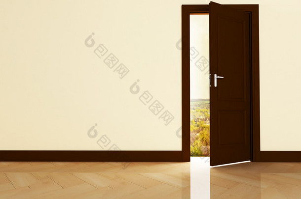 室内设计场景与一扇门