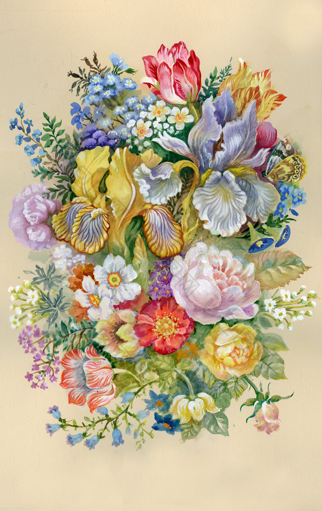 水彩花卉集合鲜花花束高清图片下载-包图网