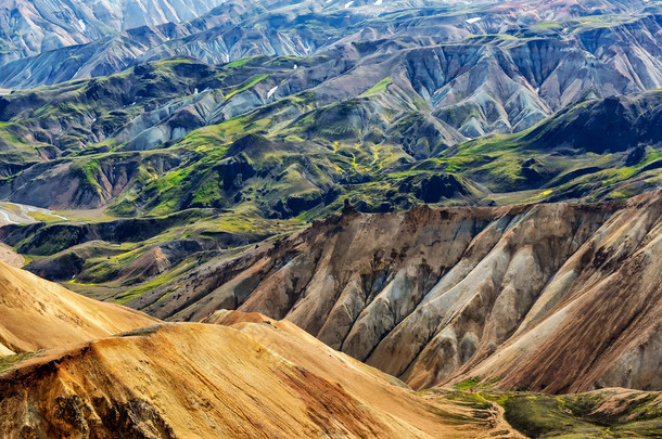 landmannalaugar <strong>七彩</strong>山景观视图，冰岛