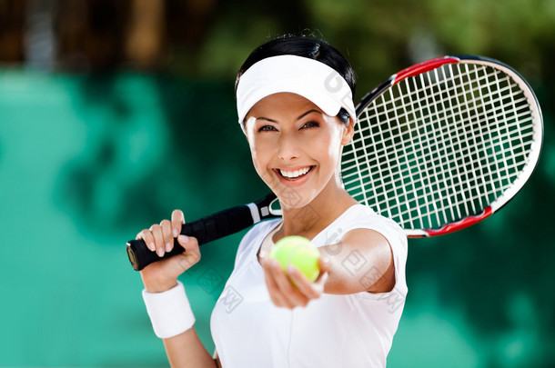 女人服务网球球