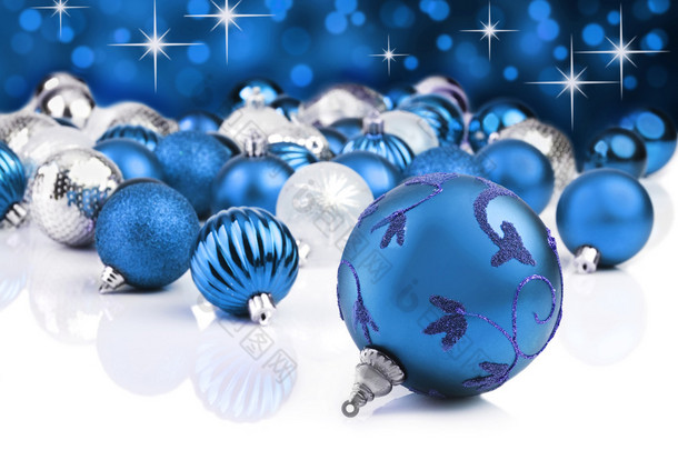 与星光背景蓝色装饰圣诞<strong>装饰品</strong>
