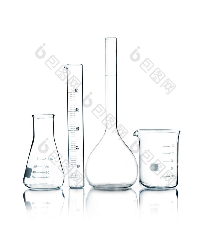试管上白色隔离。实验室玻璃器皿