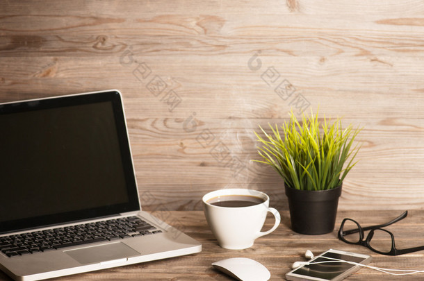 Office interior wooden working table