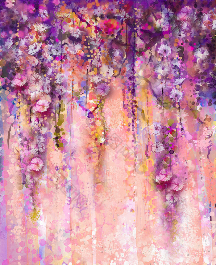 Abstract pink and violet color flowers, Watercolor painting. Hand paint flower Wisteria tree in blos