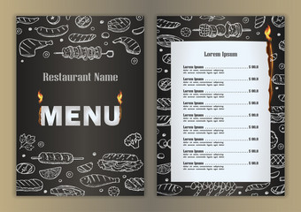 餐馆的菜单用烤架烧烤手绘涂鸦元素图片