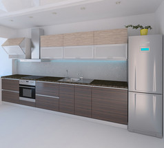 厨房现代风格的室内设计，3d 渲染