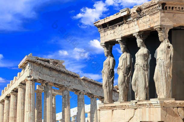 caryatids，erechtheion 神庙雅典卫城