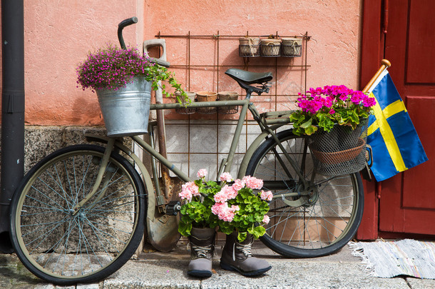 花卉装饰在国防领域斯德哥尔摩军事自行车