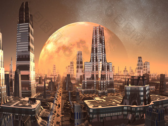 星球崛起未来的外星城市上空图片