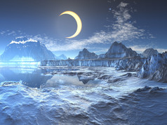 月食在冰冻的行星