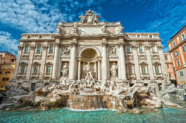 著名的特雷维喷泉，罗马<strong>意大利</strong>.