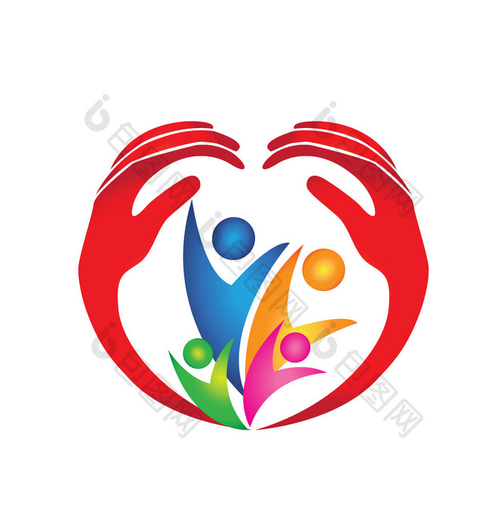 Family protected by hands in heart shape logo