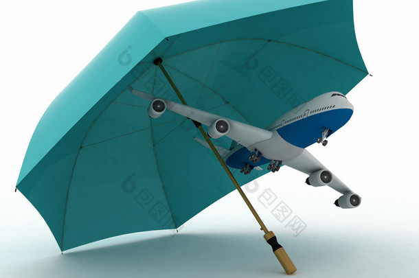 客运飞机飞行的保护伞下