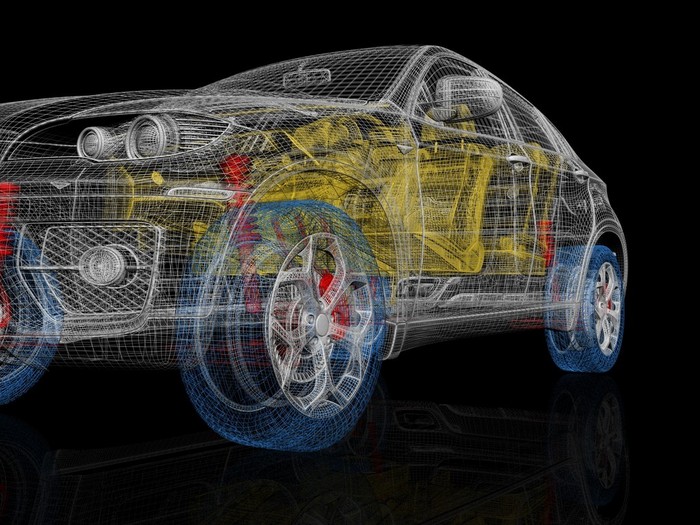 高详细的车绘图 金属零件