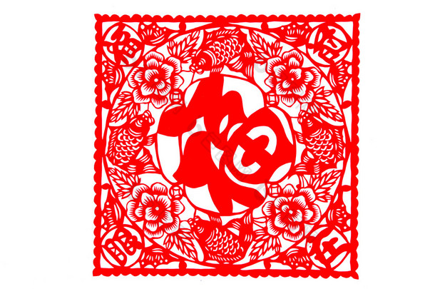 中国民间<strong>剪纸</strong>-四鱼举行祈福，眼中的祝福