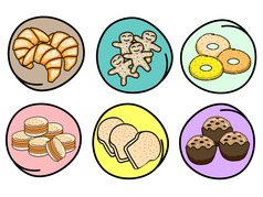 A Set of Fresh Bakery on Round Background