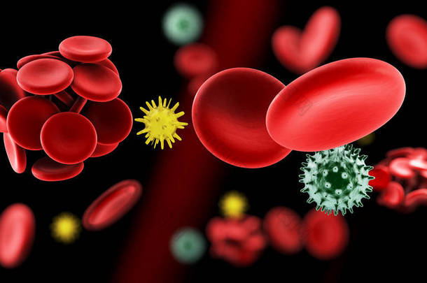 血凝块和血栓形成与白细胞和病毒医学三维图