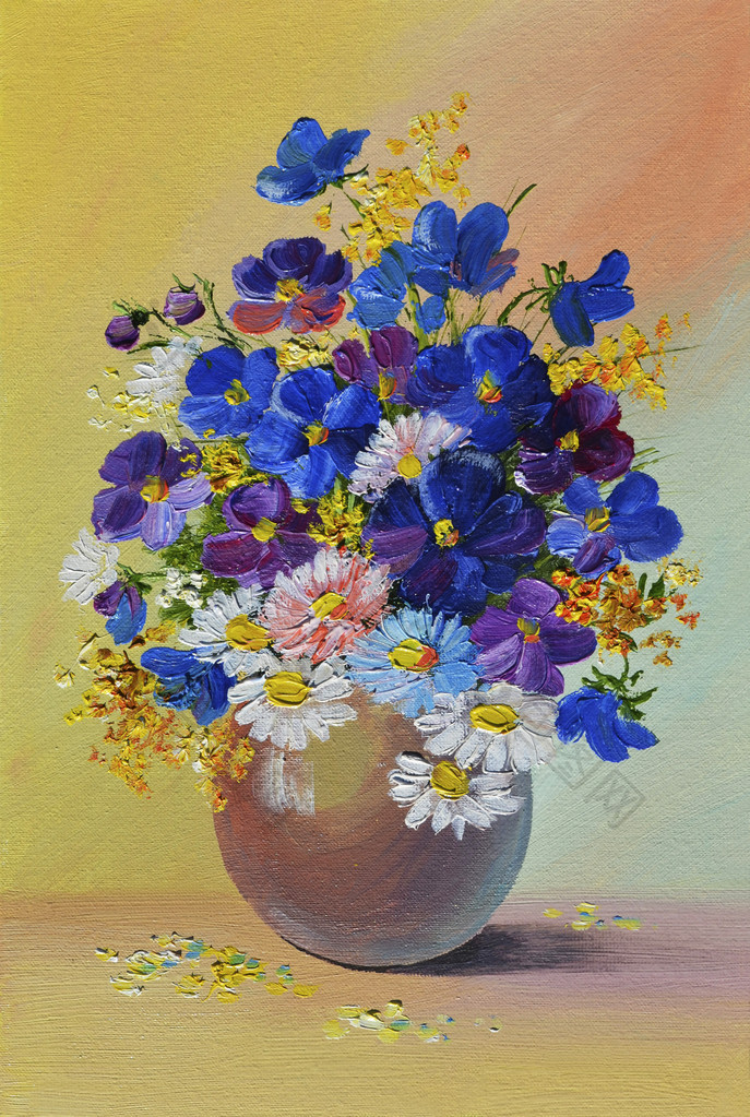 与静物一束花的花瓶油画-包图企业站