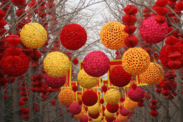 中国、 阴历新年的大装饰地坛公园北京,