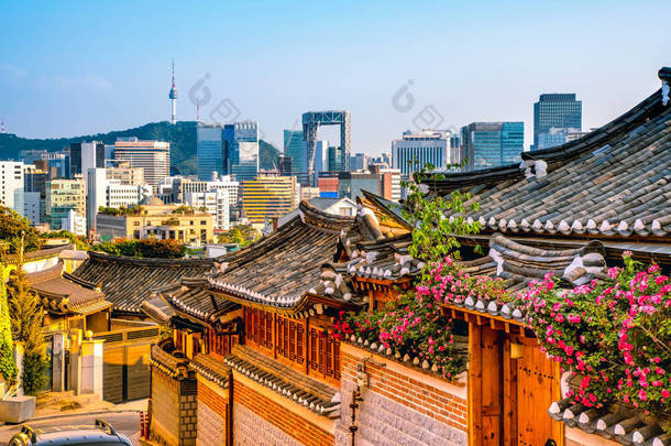 传统的韩国风格的建筑，在首尔北<strong>村</strong>韩屋<strong>村</strong>