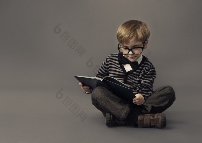 Boy Child Read Book, Clever Kid in Glasses, Children Education