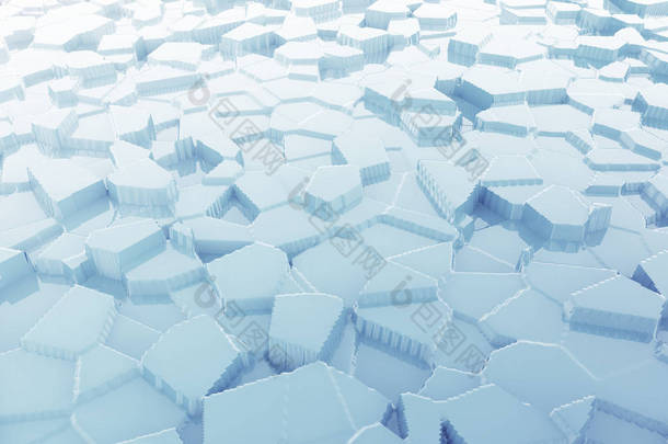 抽象的蓝色冰与思考背景。3d 渲染