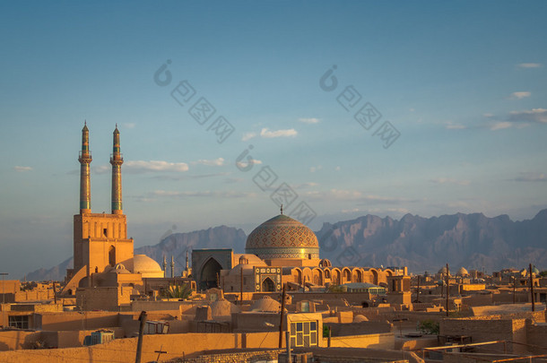 亚兹德古代城市，伊朗日落