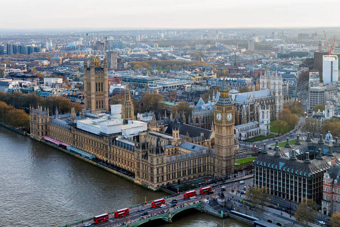 伦敦天际线和河泰晤士河，英国的鸟瞰图