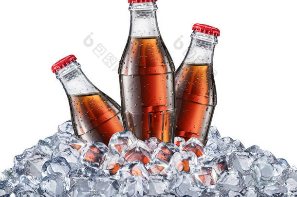 <strong>冰</strong>块中的可乐或可乐瓶.