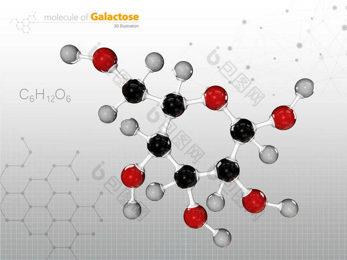 半乳糖糖分子的插图。目前在牛奶和奶制品.