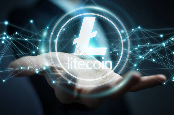 商人使用 litecoins cryptocurrency 3d 渲染