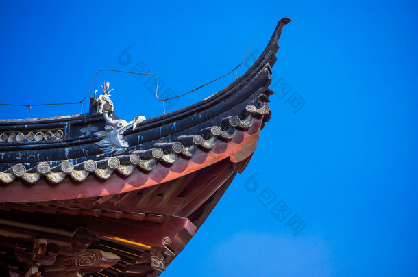 中国江南风格屋檐，特写照片