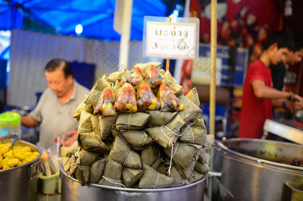 粘糊糊的粽子, 曼谷街头食品, 泰国.