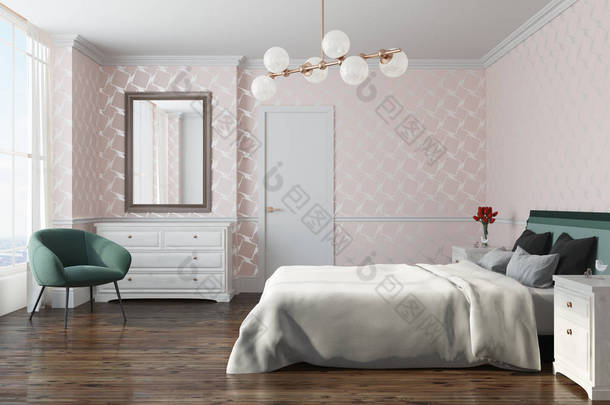 白色花纹卧室, 扶手椅, 侧面视图