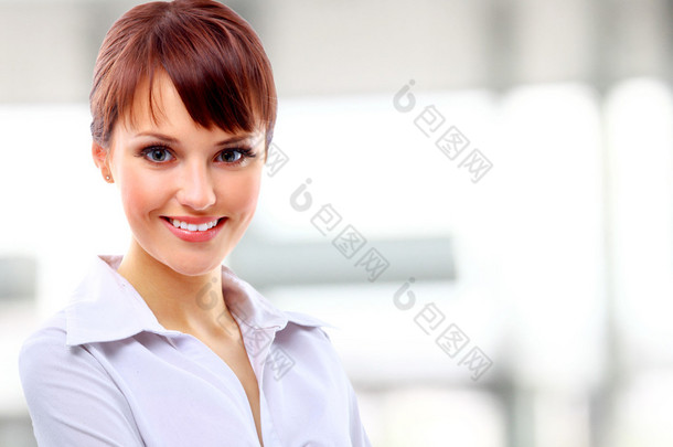 积极商业女人微笑在白色背景